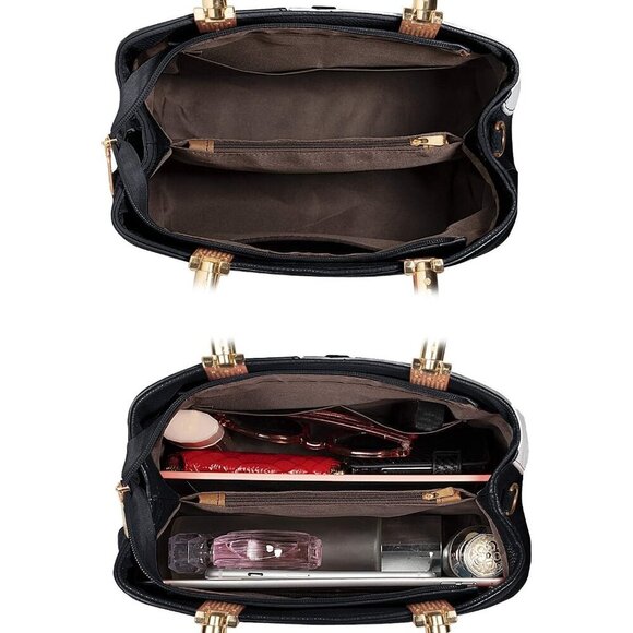 TIBES Top-Handle Handbag Stitching Purse Women Girls Tote Satchel Shoulder Bags - Picture 5 of 8